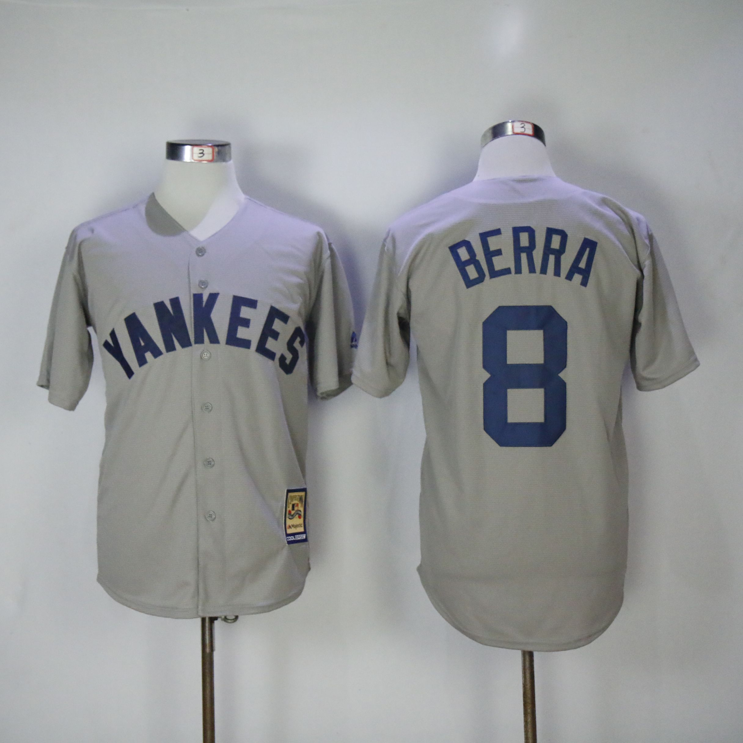 Men New York Yankees 8 Berra Grey Throwback MLB Jerseys